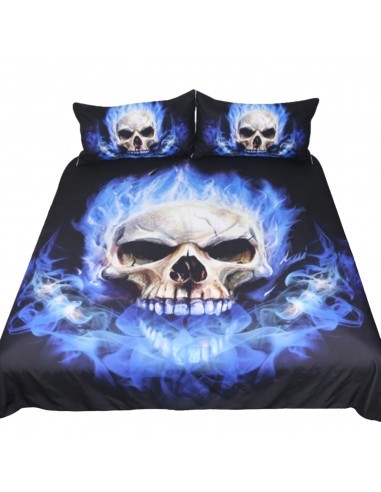 Housse de Couette Tête de Mort Imprimé Blue Flames Skull Pour