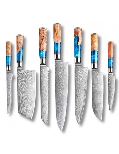 Couteaux de Cuisine Japonais avec Manche en Bois et Résine Turquoise - MATSUYO™ soldes