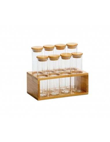 Set de pots à épices sur étagère en bambou – 8 pots en verre avec couvercles à clipser le des métaux précieux