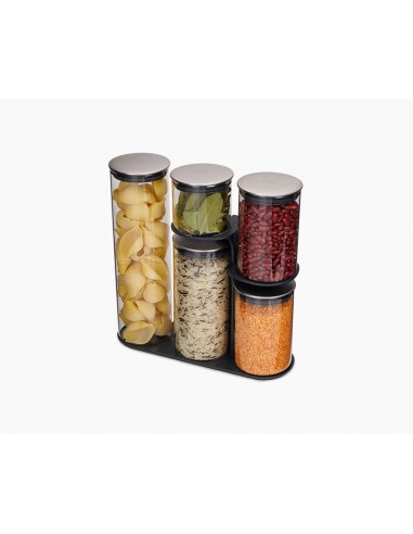 Set de 5 pots de Rangement avec Support en Inox Podium™ Comparez plus de prix